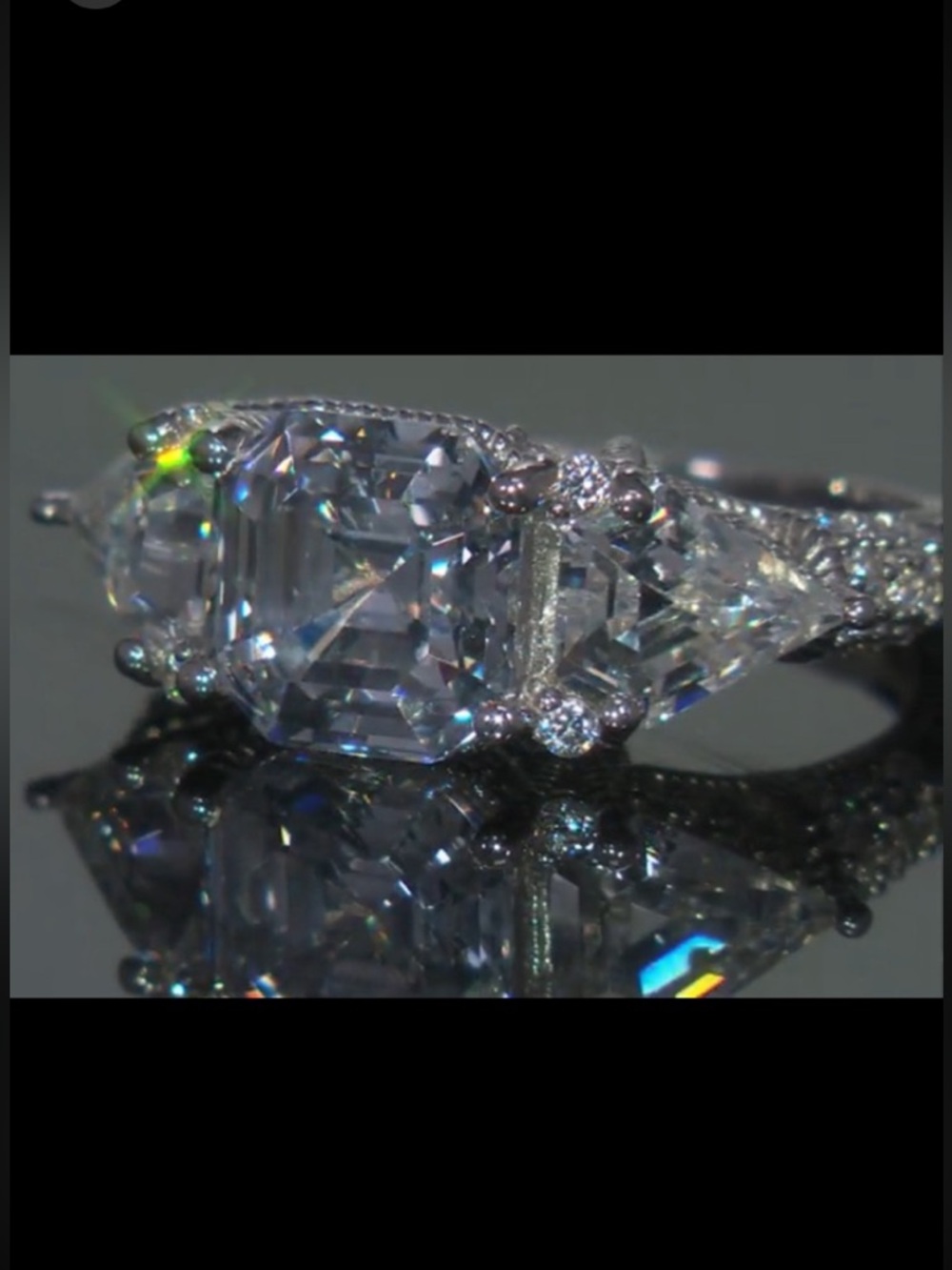 Classic Clear  CZs  Solitaire Three-Stone - side pave Engagement Ring